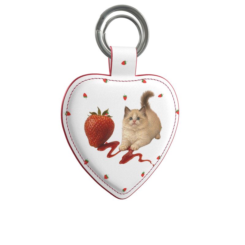 Strawberry Cat Leather Keyring