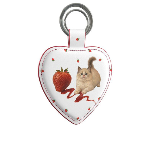 Strawberry Cat Leather Keyring