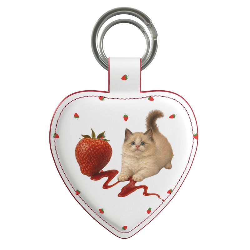 Strawberry Cat Leather Keyring
