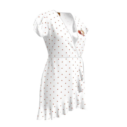 Strawberry Cat Flared wrap dress